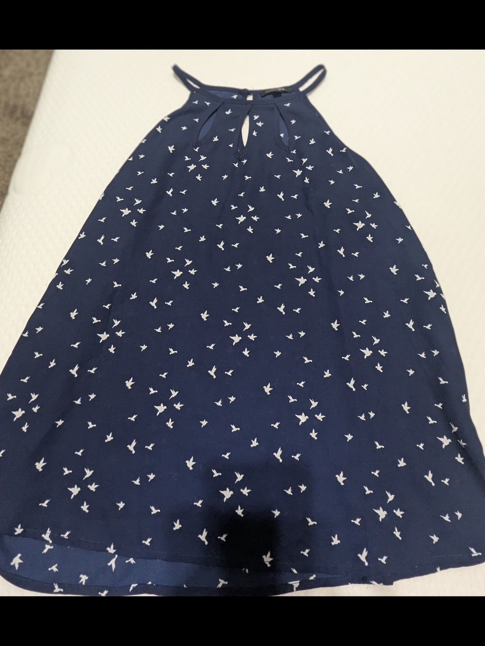 Navy Halter Neck Tank with White Bird Print. Stitch fix Brand.